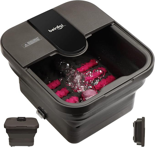 Beinilai Collapsible Foot Spa,Foot Bath with Heat and Massage and Bubble Jets,Foot Soak Tub with Six Non Motorized Rollers,Acupressure Massage Points,Red Light and Removable Pumice Stone-Velvo Beauty