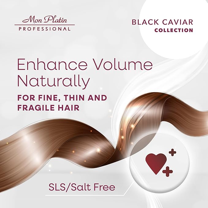 Mon Platin Professional Black Caviar Volumizer Hair Shampoo - For Fine, Thin, Fragile Hair - Enriched with Black Caviar, Hair Shampoo for Damaged hair, Volume Shampoo, SLS/Salt Free 500ML-Velvo Beauty