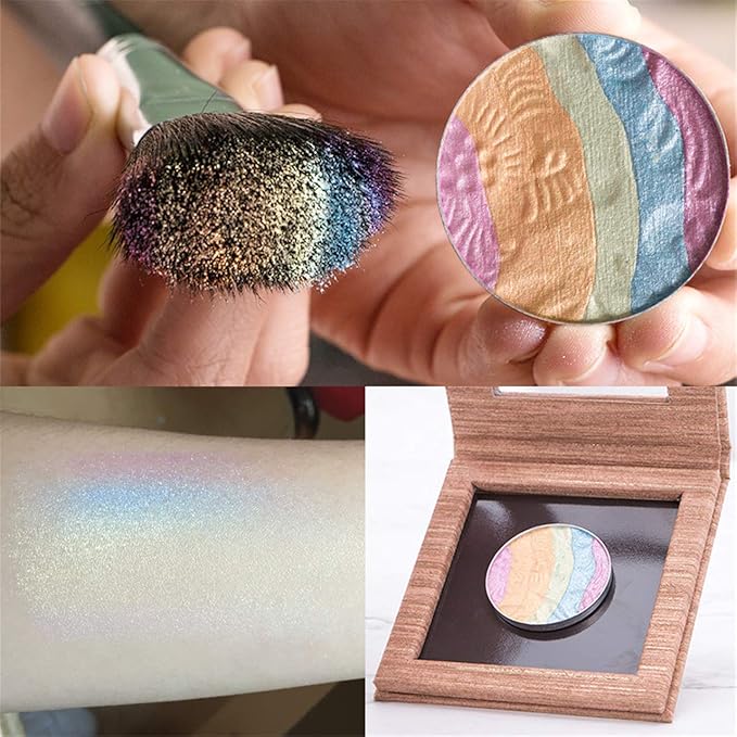 Pro 6 Colors 3D Baked Rainbow Highlighter Eyeshadow Makeup Palette Xmas Cosmetic Blusher Shimmer Powder Contouring Kit Unicorn Blush-Velvo Beauty
