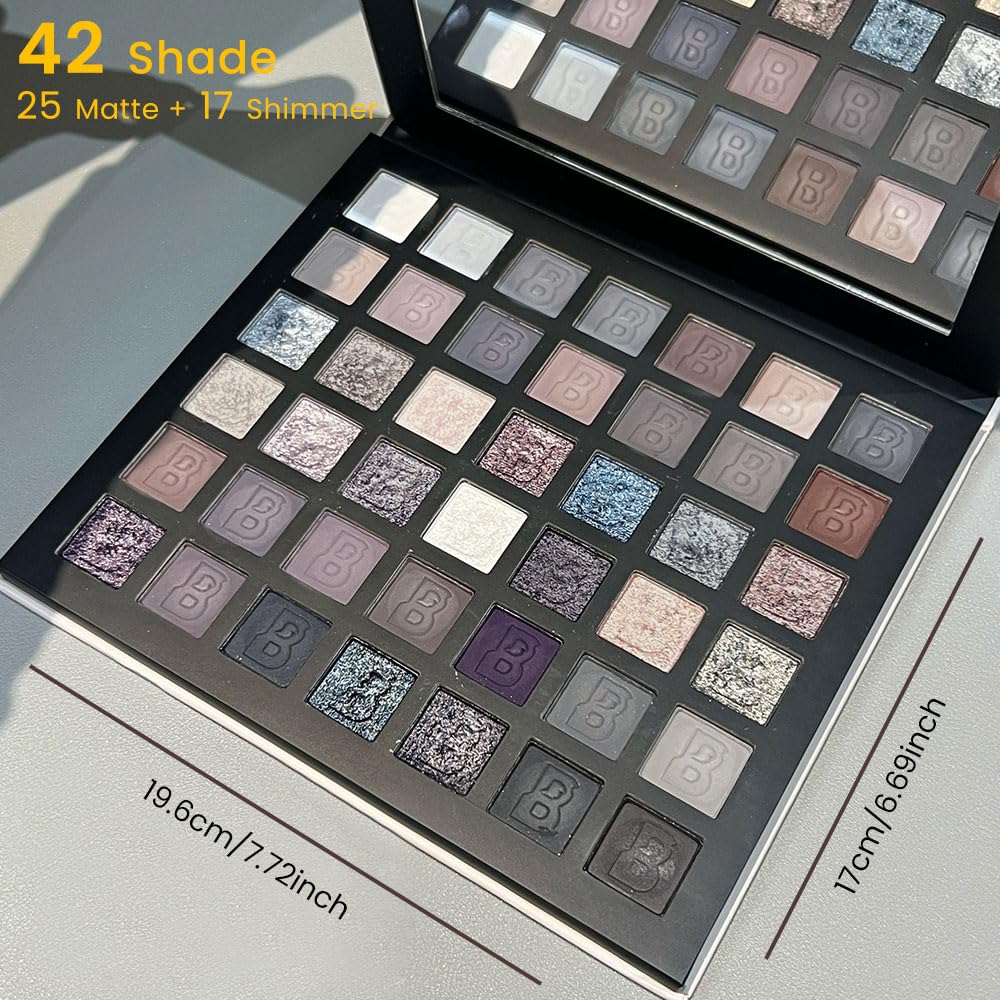 42 Colors Smokey Eye Shadow Makeup Palette,Nude White Black Grey Brown Matte Shimmer eutral Natural Eyeshadow,Waterproof, Long Lasting Naturing-Looking-Velvo Beauty