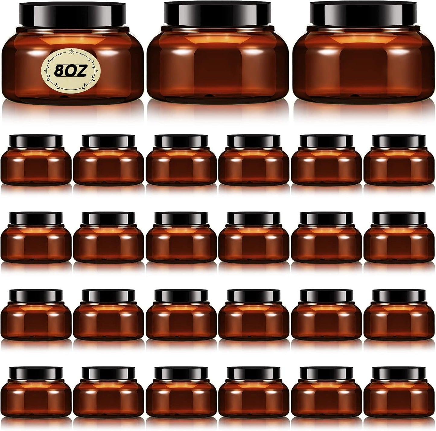 Tessco 24 Pack Plastic Jars with Lids Labels Empty Clear Plastic Jars Round Refillable Cosmetic Containers Body Butter Containers Bulk Sugar Scrub Bottle for Make Up(8 oz,Brown)-Velvo Beauty