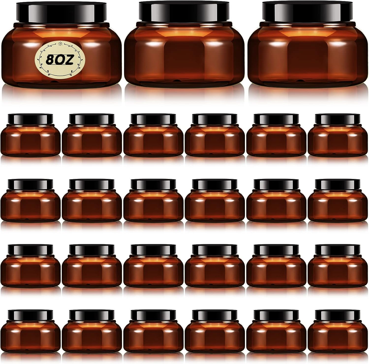 Tessco 24 Pack Plastic Jars with Lids Labels Empty Clear Plastic Jars Round Refillable Cosmetic Containers Body Butter Containers Bulk Sugar Scrub Bottle for Make Up(8 oz,Brown)-Velvo Beauty