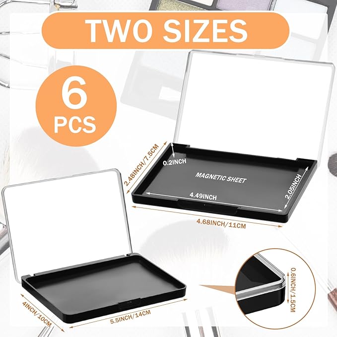 6 Pcs Empty Magnetic Makeup Palette with Clear Top Travel Makeup Pan DIY Eyeshadow Pan Dispensing Storage Box for Eyeshadow Lipstick Blush Powder Pigment, 4.6 x 2.4 x 0.4 In, 5.5 x 4.0 x 0.6 In-Velvo Beauty