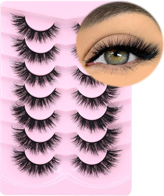 Mink Lashes Natural Look False Eyelashes Wispy Cat Eye Flat Lashes 3D Mink Lashes Natural Fake Lashes 15mm Strip Lashes Pack 7 Pairs by Kiromiro-Velvo Beauty