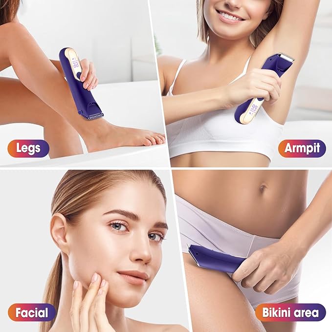 Bikini Trimmer for Women,Wet/Dry Personal Pubic Hair Trimmer Womens Electric Razors Shaver for Underarm Leg Arm Body Hair Private Area,LED Light Ceramic Blade IPX7 Waterproof Rechargeable LCD Display-Velvo Beauty