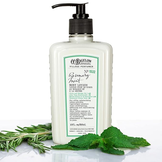 C.O. Bigelow Rosemary Mint Body Lotion, Village Perfumer Moisturizing Body Lotion with Aloe Vera, Borage Oil & Olive Oil, 10 Fl Oz-Velvo Beauty