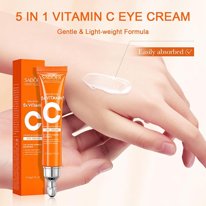 5 in 1 Vitamin C Eye Cream for Dark Circles and Puffiness - Eye Cream Anti Aging - Under Eye Cream for Puffiness and Bags Under Eyes - Eye Bag Cream for All Skin Types - Rejuvenate Your Eye Area-Velvo Beauty
