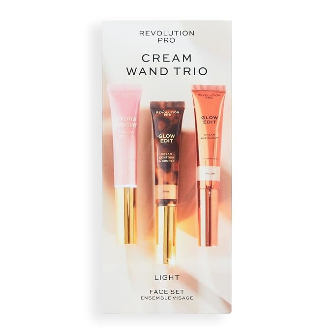 Cream Face Wand Trio, Cream Contour, Blush & Highlighter Makeup Set, Vegan & Cruelty Free, Light, 1 x 12 ml, 2 x 15 ml-Velvo Beauty
