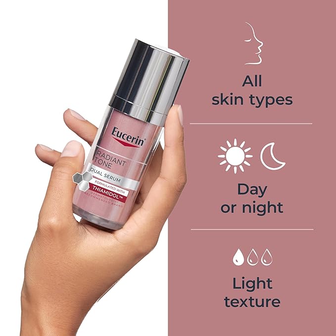 Eucerin Radiant Tone Dual Serum Dark Spot Corrector, Dark Spot Serum with Thiamidol and Hyaluronic Acid, Helps Visibly Reduce the Look of Persistent Dark Spots, 1 Fl Oz Bottle-Velvo Beauty