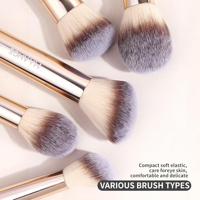 MAANGE 7pcs Makeup Brush Set Double Sided Kabuki Makeup Brushes Contour Brush for Foundation Liquid Powder Concealer Cream Cosmetics Bronzer Blending Blush Buffing Makeup Tools (Gold)-Velvo Beauty