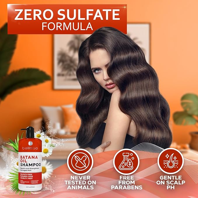 Batana Oil Shampoo - Volumizing Salon Formula for Thinning and Fine Hair Women and Men - Sulfate and Paraben Free - Thickening Volume Boost for Thicker, Fuller Hair - With Argan Oil - 16 Fl Oz-Velvo Beauty