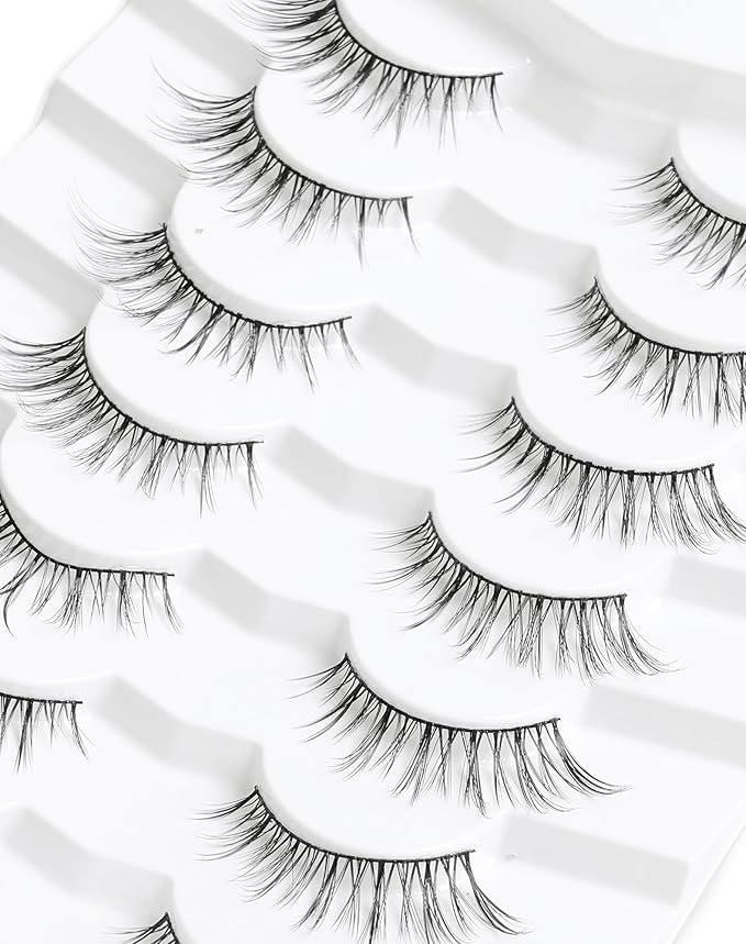Onlyall Wispy Lashes - Natural Flared False Eyelashes, Soft Fluffy, 7 Pairs DK56-Velvo Beauty
