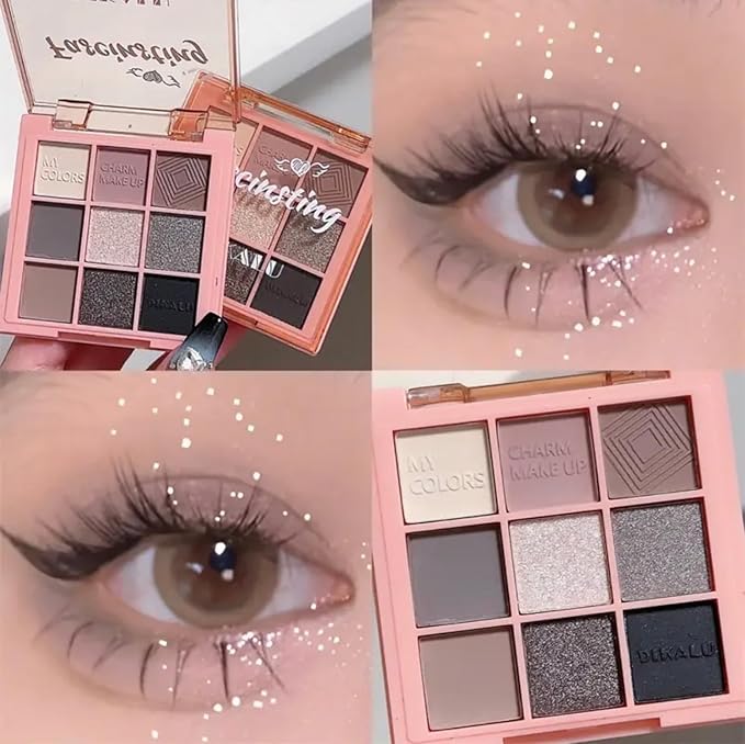 Eyeshadow Palette Makeup- 9 Colors bLACK GRAY Dark Brown Colorful Eyeshadow Palette Matte Shimmer Korean SMOKING Eye Shadow palettes Highly Pigmented Long Lasting For Girl(18#)-Velvo Beauty