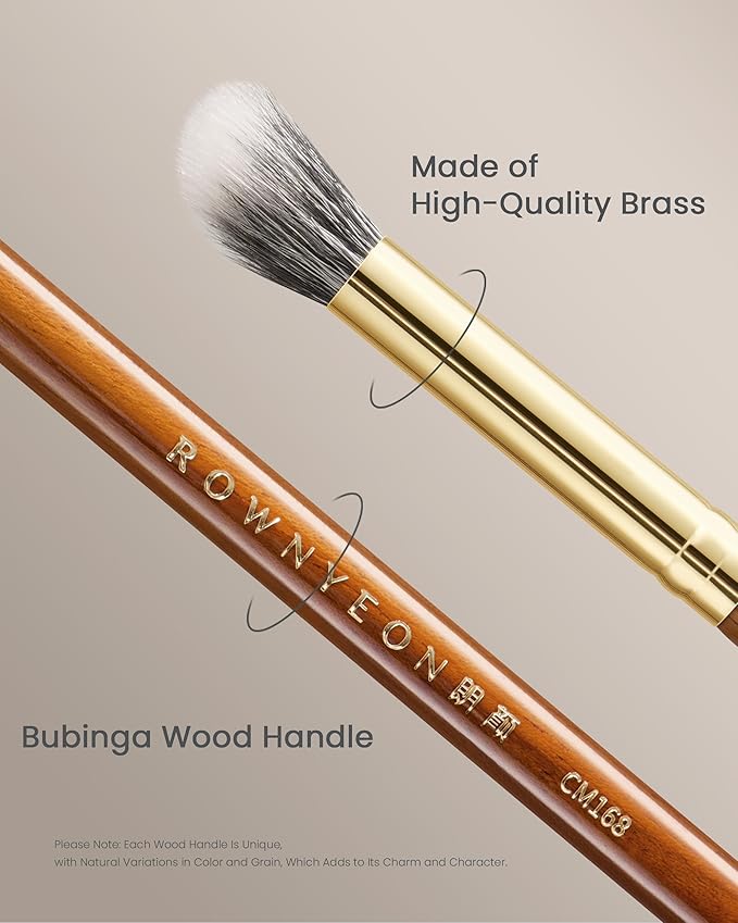 Desert Oak Series Stippling Brush - Dual-Length White & Gray LambsGoat Hair Bristles, Sloped Edge for Cream/Powder Perfection, Ebana Handle & Brass Ferrule (CM 168)-Velvo Beauty