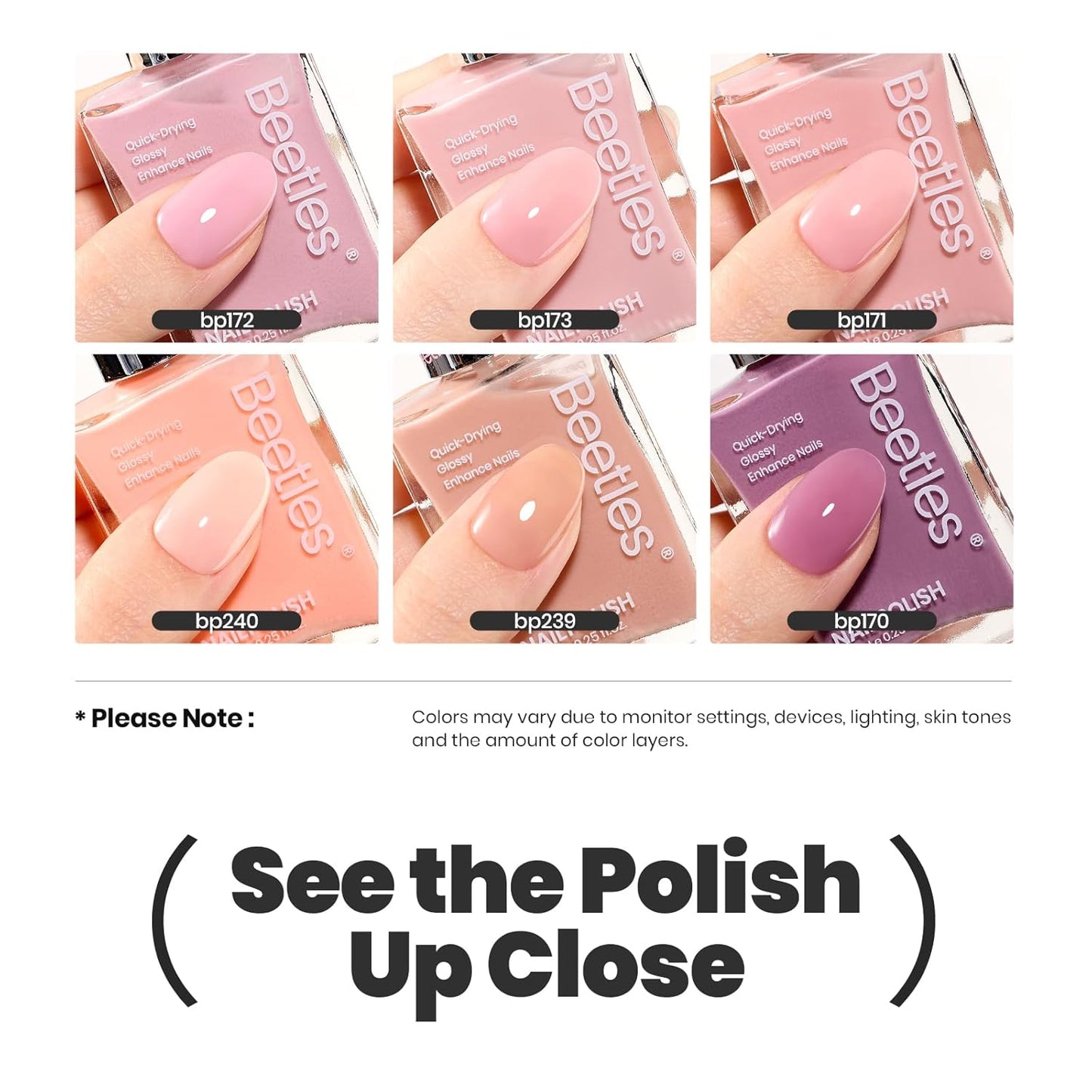 Beetles Jelly Nail Polish Set, 6 Colors Pink Nude Purple Velvet Glow Quick Dry Nail Polish Long Lasting Nail Strengthener Polish Gift for Girls Women-Velvo Beauty