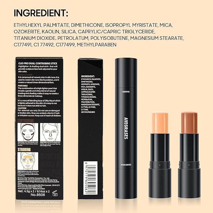 2023 Upgrade Contour Stick, 2 Colors Double-end Contour Highlighter Stick Contour Stick Face Highlighter Contour Makeup Contouring Sticks Cream Concealer (Natural, Netural Coffee)-Velvo Beauty