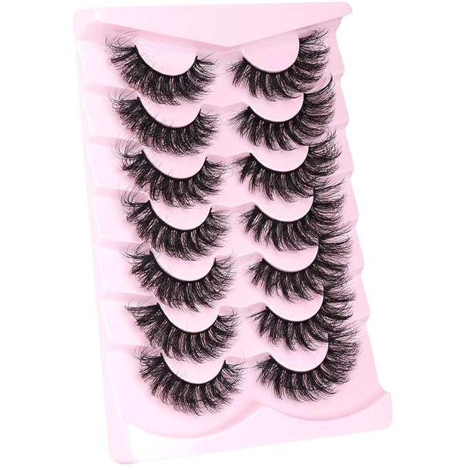 Mink Lashes Fluffy D-Curl False Eyelashes 20mm Long Volume Lashes That Look Like Extensions Cat Eye Fake Lashes Faux Mink Strip Lashes Pack 7 Pairs-Velvo Beauty