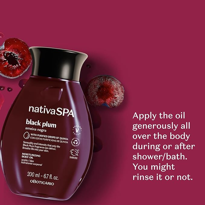 Nativa SPA by O Boticário, Black Plum Body Oil, Scented Moisturizer, Enriched with Purified Quinoa Drops to Boost Hydration, 6.8 Ounce-Velvo Beauty