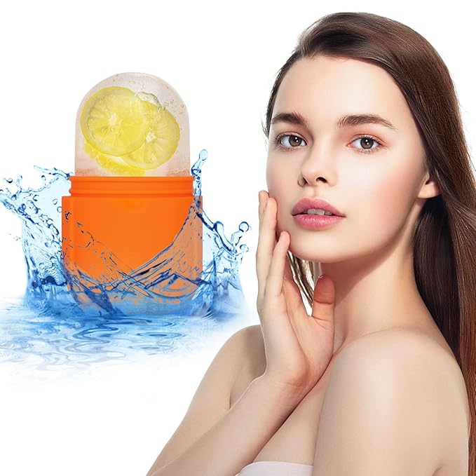 Ice Roller for Face and Eye, Upgrated Ice Face Roller Puffiness Relief Ice Roller Skin Care Tools, Ice Facial Cube, Gua Sha Face Massage, Silicone Ice Mold for Face Beauty ( Orange)-Velvo Beauty