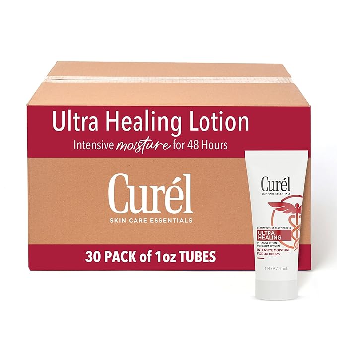Curel Ultra Healing Intensive Fragrance-Free Lotion For Extra-Dry Skin, Dermatologist Recommended, Ideal for Sensitive Skin, Cruelty Free, Paraben Free, 1 Oz, Pack of 30-Velvo Beauty