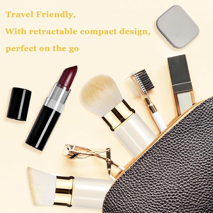 Makeup Brush, Retractable 2 Pack Travel Kabuki Powder Makeup Brush, Foundation Face Blush Brushes for Blending Liquid, Blush, Bronzer, Buffing, Sunscreen,Flawless Cosmetics-Velvo Beauty