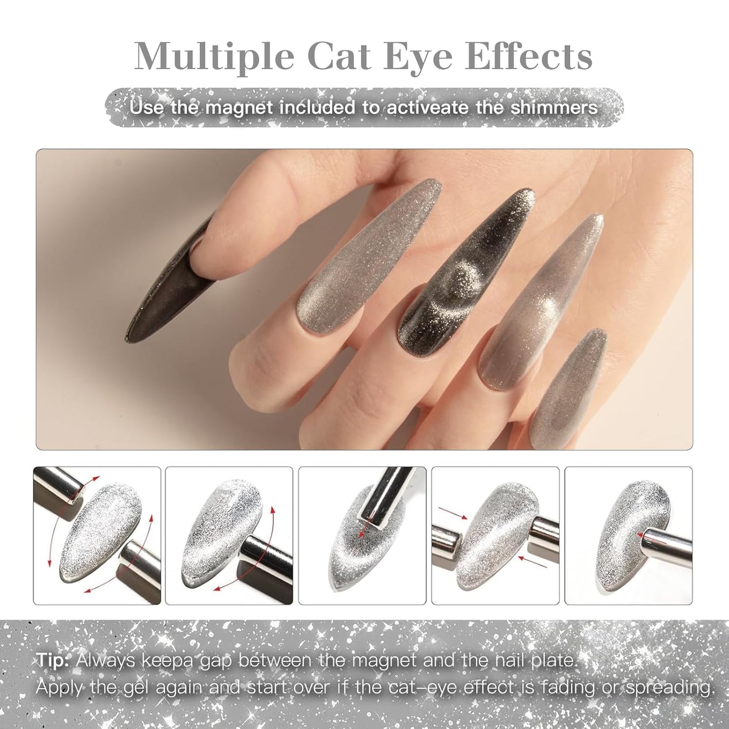 Cat Eye Gel Nail Polish with Magnet Stick, 15ml Magnetic Gel, Create Stunning Cat Eye Effects for DIY Manicures, Long-Lasting, Salon-Quality Finish, Silver Glow-Velvo Beauty
