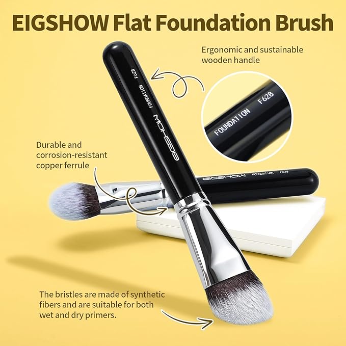 EIGSHOW Flat Foundation Brush, Large Face Makeup Brush with Soft Dense Synthetic Bristles for Blending Liquid Cream Powder (F628)-Velvo Beauty