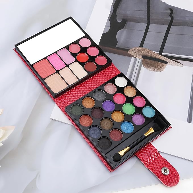 Boobeen All in 1 Makeup Palette kit - Colorful Eye Shadow Palette, Lip Gloss, Blush and Contour Powder to Define Face Shape, with Mirror&Brush, Make Up Gift for Women-Velvo Beauty