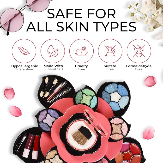 Toysical Makeup Kit for Teens - Flower Makeup Palette Gift Set for Teen Girls and Women - Makeup for Girls 10-12 - Petals Expand to 3 Tiers - Variety Shade Array - Full Starter Kit for Beginners-Velvo Beauty