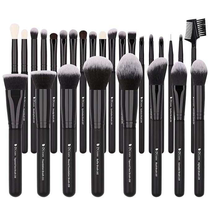 DUcare 27Pcs Makeup Brush Set Black Professional Premium Cosmetic Brushes for Foundation, Concealer, Eyeshadow, Blending, Powder, Contouring-Velvo Beauty