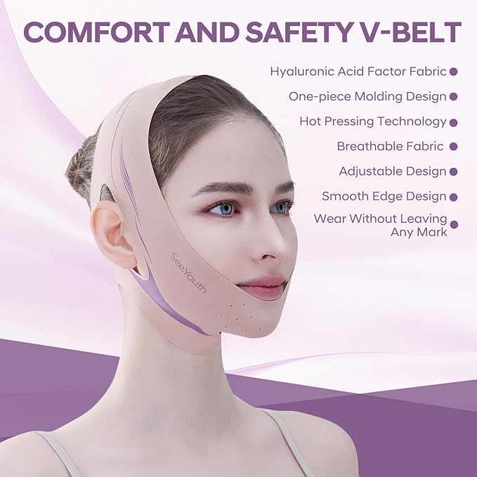 V Line Lifting Mask Chin strap for sleeping, Reusable Face Slimming Strap, V Line Mask, Face Lift Prevent Sagging, V Line Lifting Mask for Women,Jaw Exerciser,Pink-Velvo Beauty