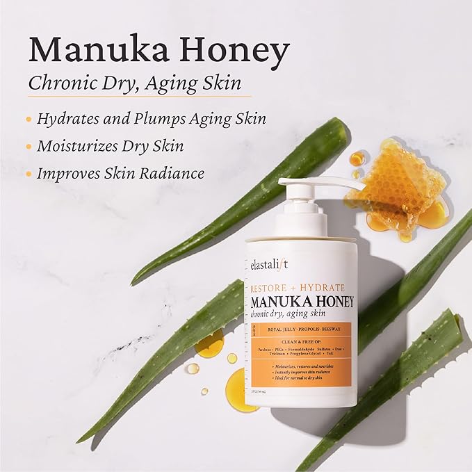 Elastalift Manuka Honey Cream Face Moisturizer & Body Butter Lotion For Dry Skin | Firming & Hydrating Miracle Balm Skin Care Moisturizing Lotion For Women, Wrinkles, & Sun Damaged Skin, 15 Fl Oz-Velvo Beauty