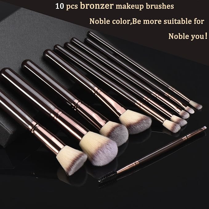 10 Piece Black brown Makeup Brushes and 10 Piece Makeup Sponge – Wooden Handle,with Soft Synthetic Bristles,|Professional Makeup Brushes set for Women & Girls|-Velvo Beauty