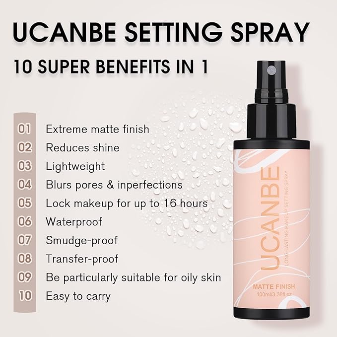 Long Lasting Makeup Setting Spray Kit - 3.38 Fl oz Super Matte Finish Setting Mist Lightweight Face Make up Fixer for Oily Skin + 1PC Sponge Puff + 1PC Powder Puff-Velvo Beauty