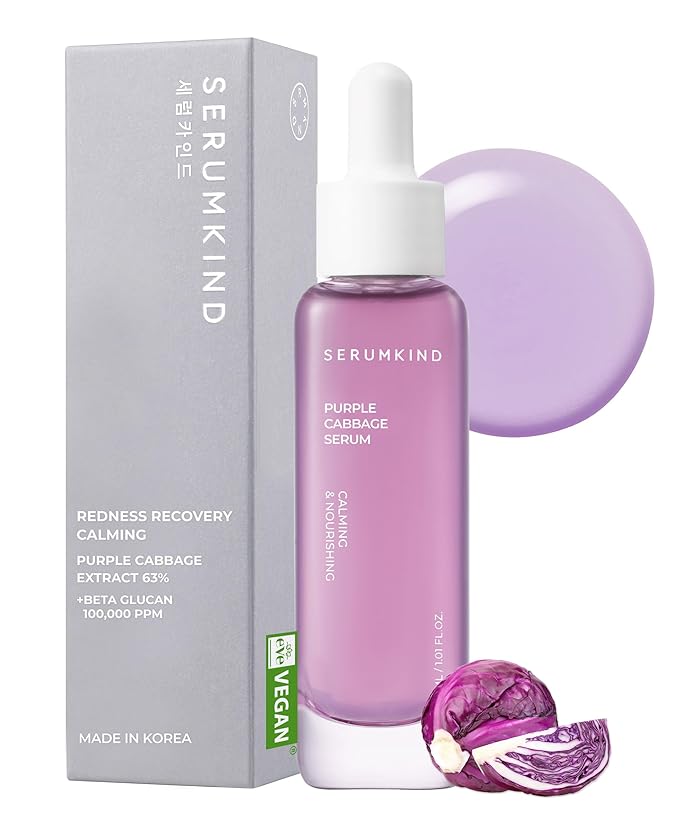 SERUMKIND Purple Cabbage Serum - Calming and Skin Recovery- Korean Face Skincare – Beta Glucan 100,000ppm – Soothing & Redness Relief - Vegan, Cruelty-Free – 1.01 fl.oz.-Velvo Beauty