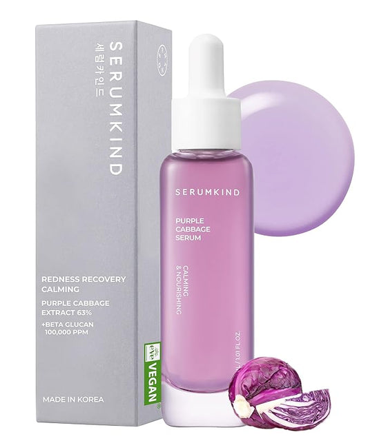 SERUMKIND Purple Cabbage Serum - Calming and Skin Recovery- Korean Face Skincare – Beta Glucan 100,000ppm – Soothing & Redness Relief - Vegan, Cruelty-Free – 1.01 fl.oz.-Velvo Beauty
