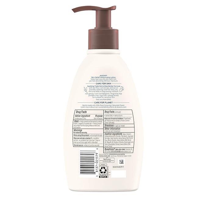 Aveeno Skin Relief Moisturizing Lotion for Very Dry, Itchy Skin with Soothing Triple Oat & Shea Butter Formula, Fragrance Free, 12 Fl. Oz-Velvo Beauty