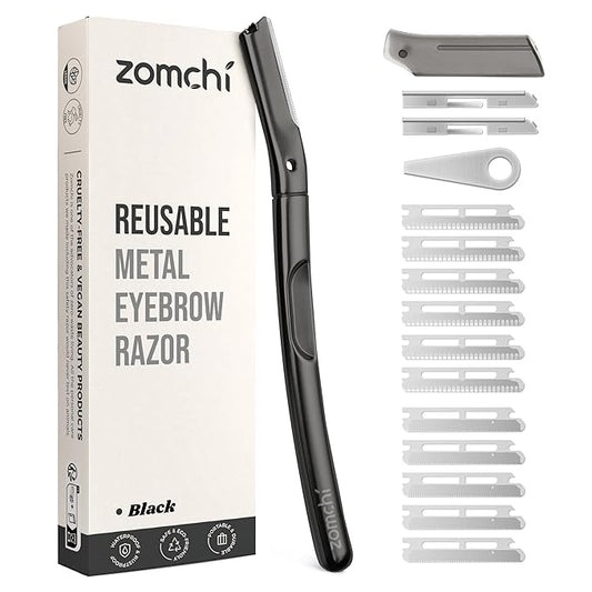 ZOMCHI Dermaplaning Tool for Face with 11 Refill Blades, Dermaplane Razor for Women and Men, Face Razor with Precision Silicone Cover, Eyebrow Razor, Facial Razor, Reusable Metal Handle - Matte Black-Velvo Beauty