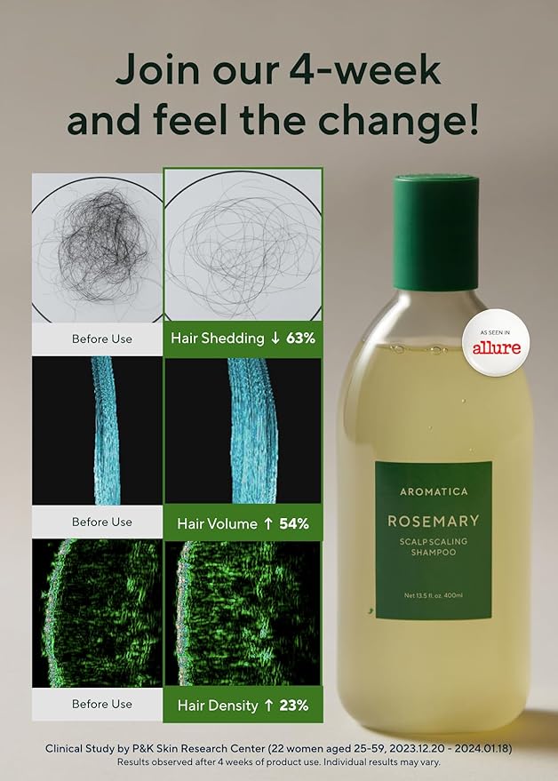 AROMATICA Rosemary Scalp Scaling Shampoo - Korean Hair Care with Thinning Hair Loss Natural Rosemary Essential Oil for Women - Vegan Hair Growth - Free from Sulfate, Silicone, and Paraben (13.53 oz)-Velvo Beauty