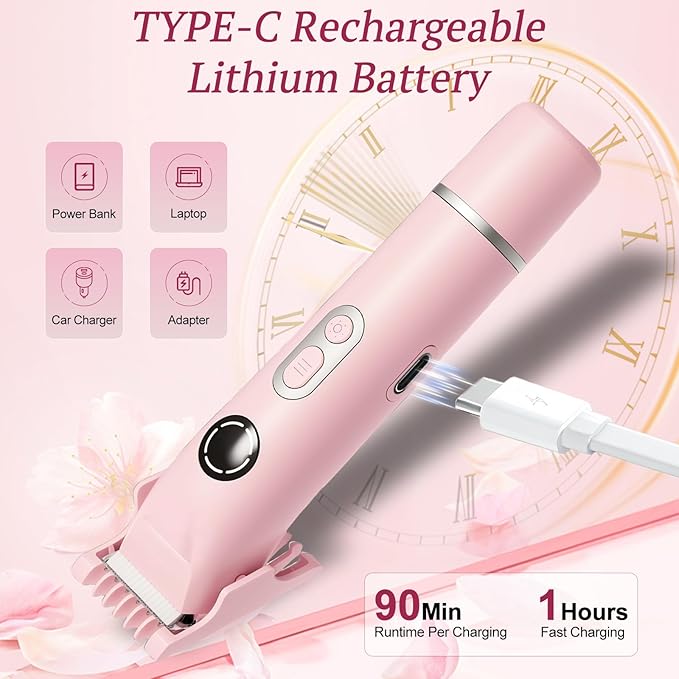 Bikini Trimmer for Women, 4 in 1 Wet/Dry Electric Razors for Women - Dual Head, Painless Rechargeable Portable Womens Razors for Shaving Set for Face, Nose, Eyebrows, Armpits, Bikini Area (Pink)-Velvo Beauty