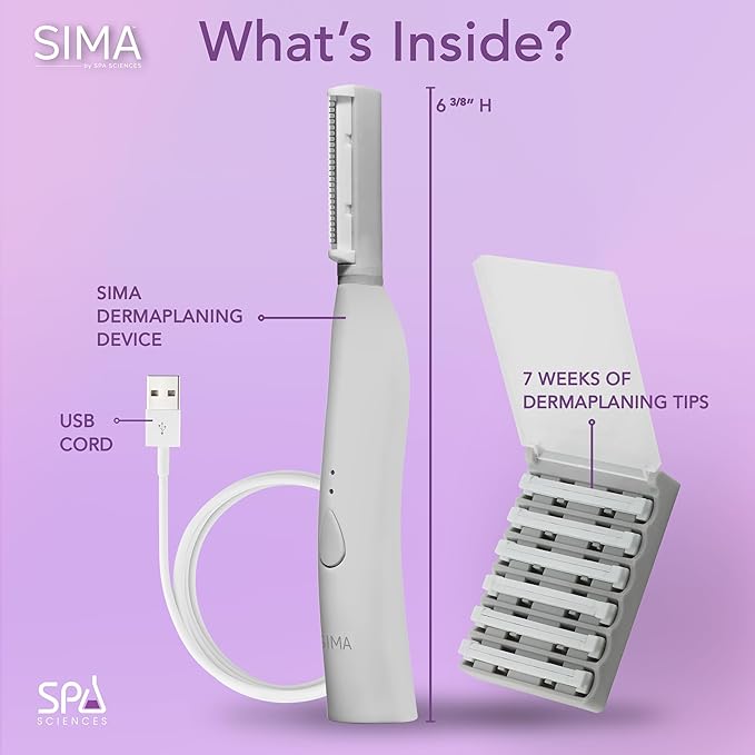 SPA SCIENCES - SIMA Patented Dermaplane Razor for Women Face – Painless 2-in-1 Facial Exfoliation & Peach Fuzz Hair Removal – Anti-Aging – 3 Speeds – Rechargeable – 7 Weeks Treatment-Velvo Beauty