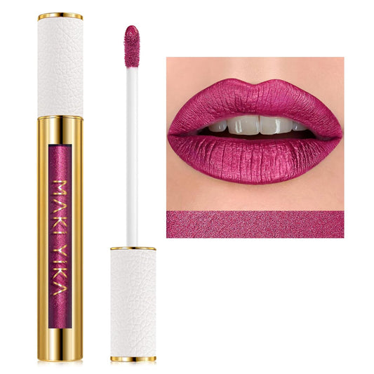 MAKI YIKA Metallic Lipstick - Long Lasting Hot Pink Lipstick for Women, High Shine No Smudge Transferproof Full-Coverage Lip Gloss (BR02 Metal Barbie)-Velvo Beauty