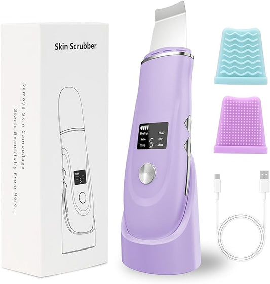 Skin Scrubber Facial Spatula - 4-in-1 Deep Cleansing Tool for Pore Extraction, Fast Charging Dock Blackhead Remover Face Spatula for Facial Skincare Women Gift (Purple)-Velvo Beauty