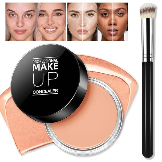 Cream Concealer Full Coverage Makeup, Matte Color Correcting Concealer with Brush, Waterproof, Conceals Blemish, Pores and Spots, Under Eye Makeup Concealer for Dark Circles (#06 TAN)-Velvo Beauty