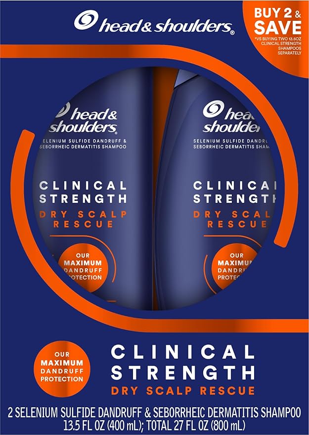Head & Shoulders Clinical Dandruff Defense + Dry Scalp Rescue Shampoo 13.5 oz Twin Pack-Velvo Beauty