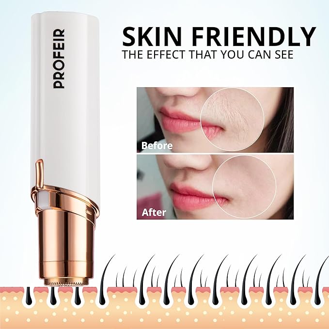 Facial Hair Removal for Women: Electric Hair Removal Device - Rechargeable Painless Face Razor for Chin Upper Lip Peach Fuzz with Light (White)-Velvo Beauty