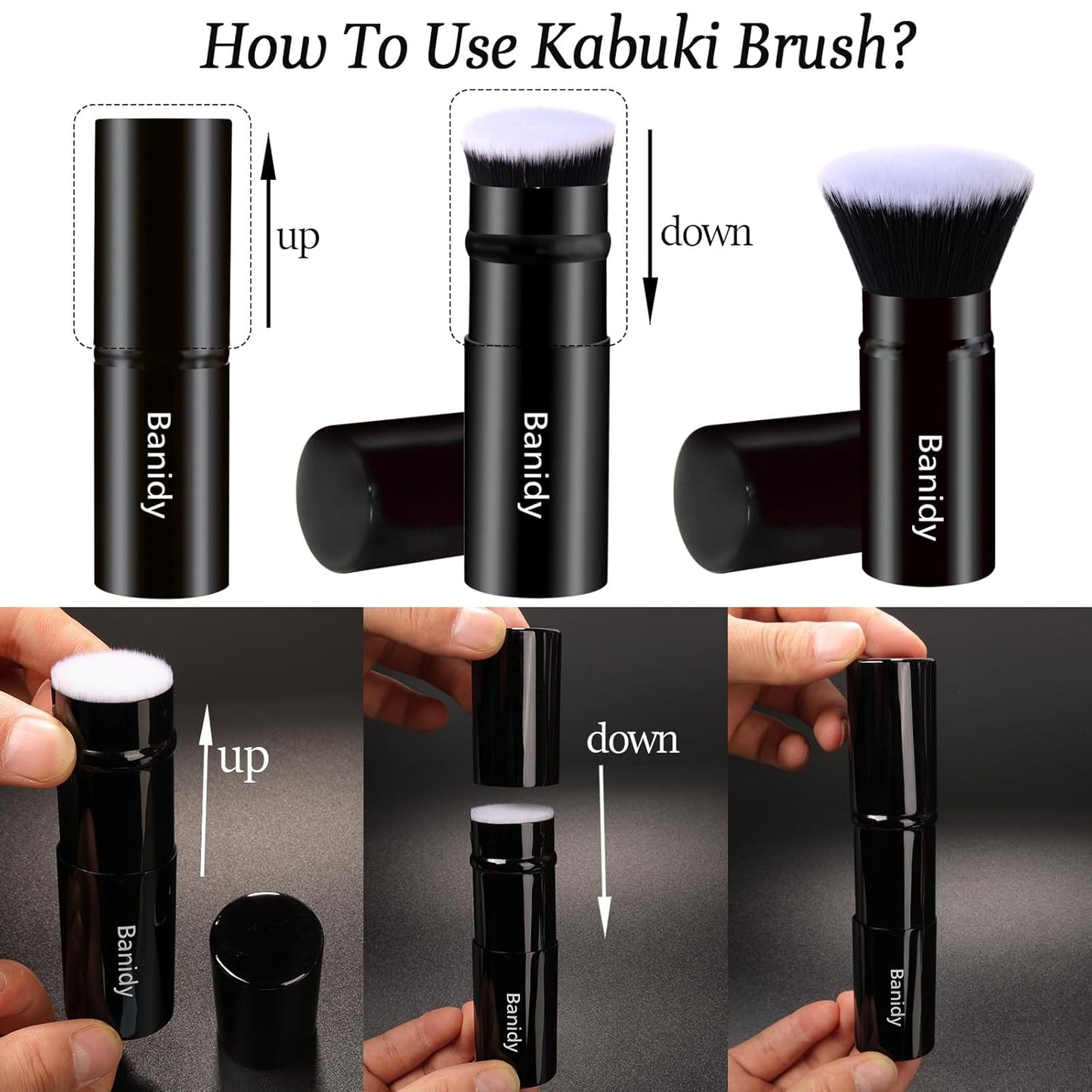 Makeup Brush Kabuki Face Brushes Retractable Travel Blush Brush Portable Flawless for Foundation, Powder Blush, Bronzer, Buffing, Liquid, Cream, Cruelty Free with Cover(Flat-Head)-Velvo Beauty