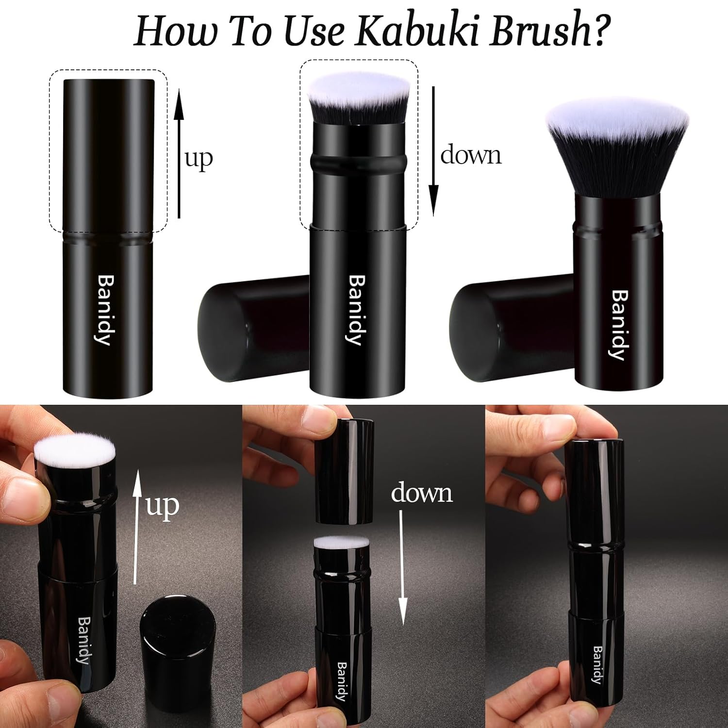 Makeup Brush Kabuki Face Brushes Retractable Travel Blush Brush Portable Flawless for Foundation, Powder Blush, Bronzer, Buffing, Liquid, Cream, Cruelty Free with Cover(Flat-Head)-Velvo Beauty