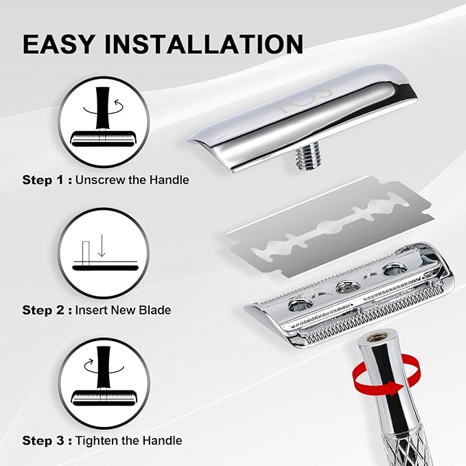 Double Edge Safety Razor for Men with Stand and Silicone Cover - Durable Metal Eco-Friendly Single Blade Safety Razor with 10 Blades- Closed Smooth Shave (Silver)-Velvo Beauty