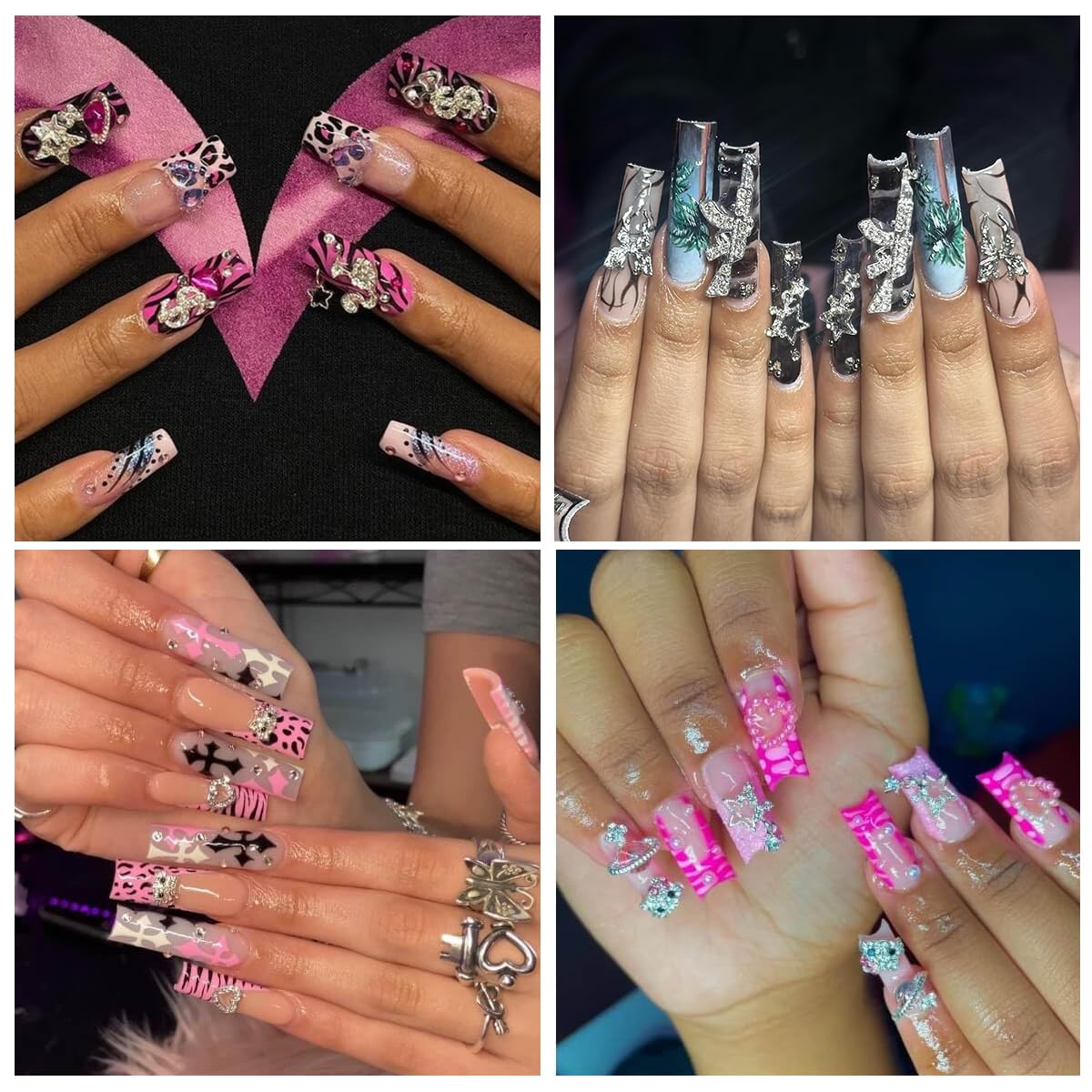 50Pcs Nail Charms Rhinestones Gems Kitty Heart Star Gun Planet Cross Jewelry for Acrylic Nails Accessories Women Nail Decorations Manicure Craft DIY Nail Art Supplies-Velvo Beauty